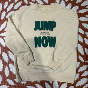 Zara Beige Crewneck Sweatshirt with Green 'JUMP NOW' Graphic
